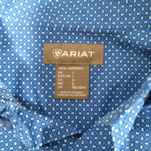 ARIAT Men's Blue and White Long Sleeved Button Down Shirt Comfort Classic SIZE L - Picture 11 of 11